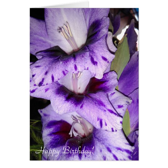 Customisable Purple Gladiolus Happy Birthday Card