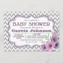 Customisable Purple & Grey Chevron Baby Shower
