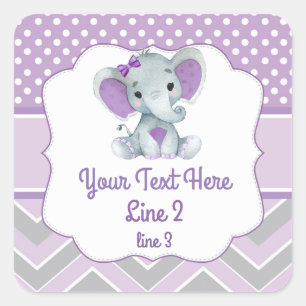 Customisable Purple Grey Girl Elephant Sticker