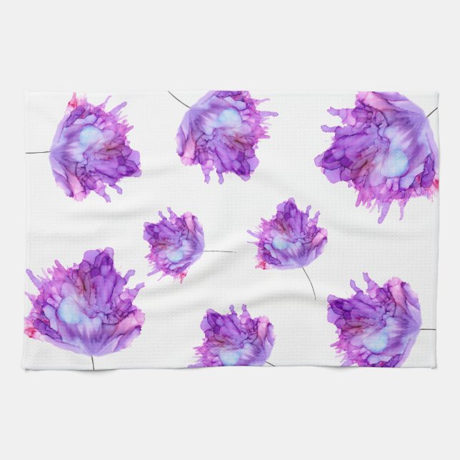 Customisable! purple hydrangea toss pattern-- tea towel (Horizontal)