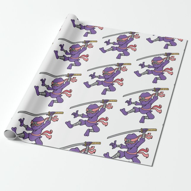 Customisable Purple Jumping Ninja Wrapping Paper (Unrolled)
