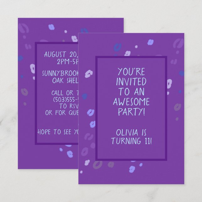 Customisable Purple Leopard Print Party Invitation (Front/Back)