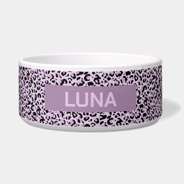 Customisable Purple Leopard Print Pet Bowl (Front)