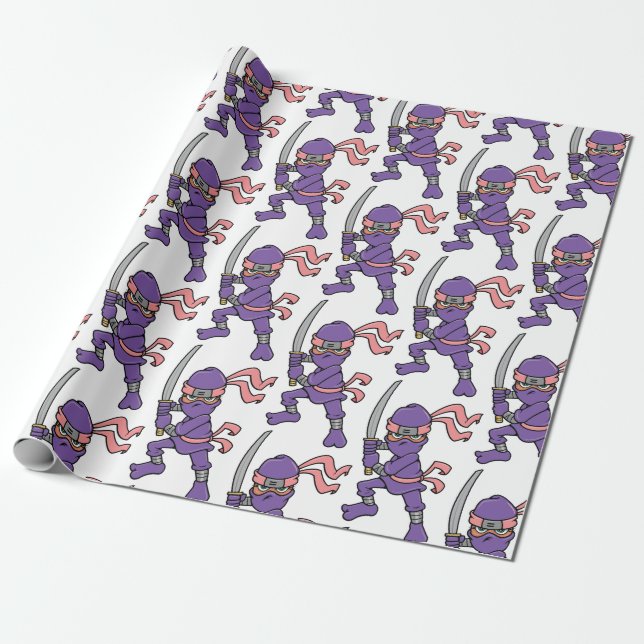 Customisable Purple Ninja Pattern Wrapping Paper (Unrolled)
