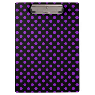 Customisable Purple on Black Polka Dots Clipboard