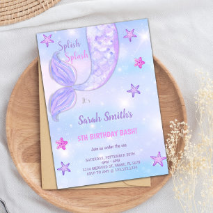 Customisable Purple Star Mermaid Birthday Invitation