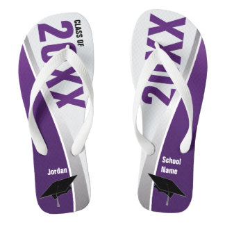 Customisable Purple & White Graduation Flip Flops