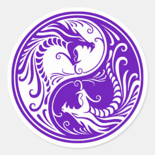 Customisable Purple Yin Yang Dragons Classic Round Sticker