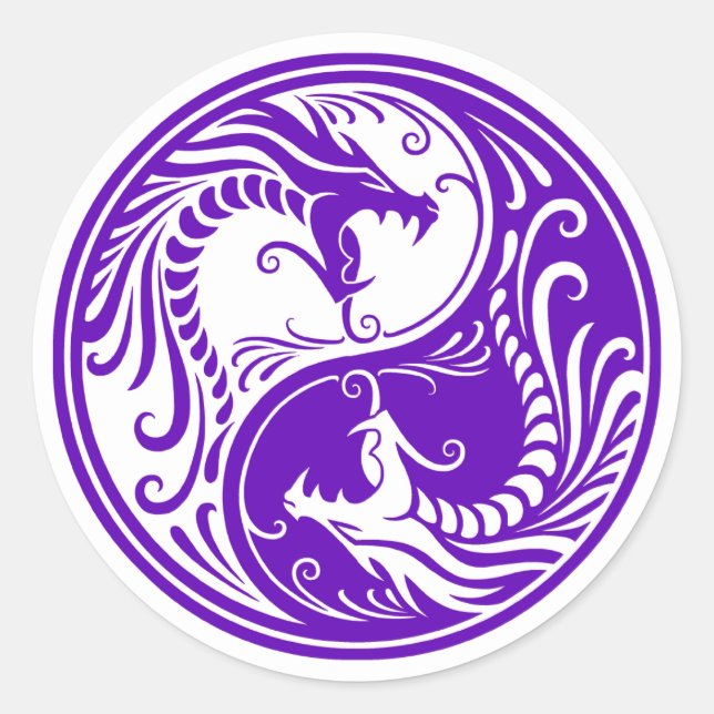 Customisable Purple Yin Yang Dragons Classic Round Sticker (Front)