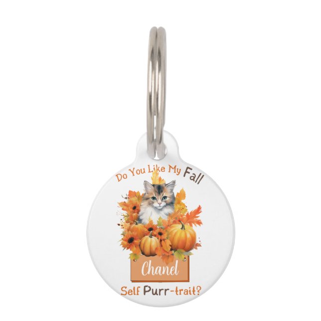 Customisable Purr-trait Autumn Cat Chanel Pet Tag (Front)