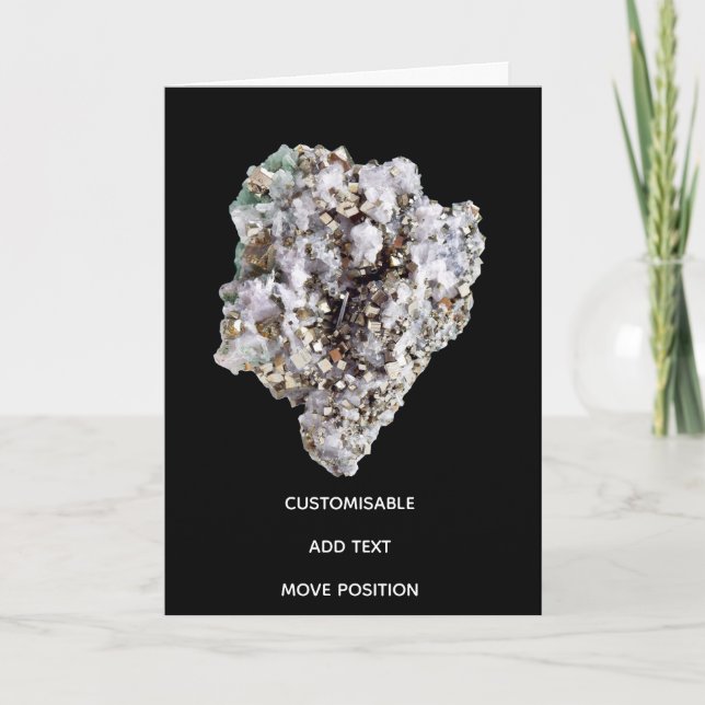 Customisable Pyrite and Green Quartz Crystal Card (Front)