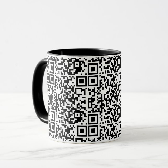 Customisable QR Code Black & White Abstract Geek Mug (Front Left)