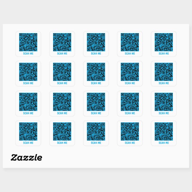 Customisable QR code SCAN ME blue Square Sticker (Sheet)