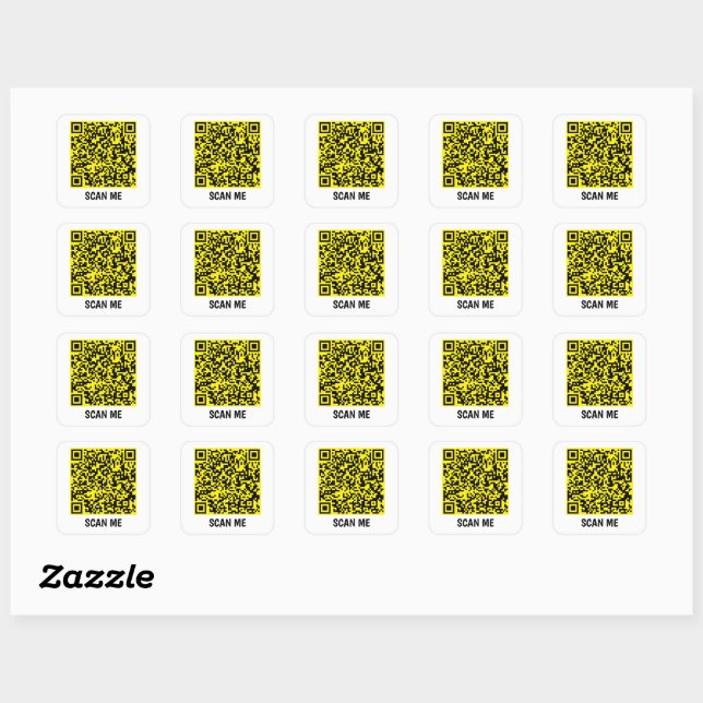 Customisable QR code SCAN ME yellow Square Sticker (Sheet)