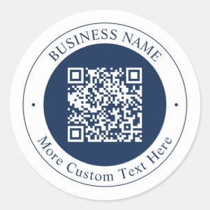 Customisable QR code & Text   Dark Navy Blue Classic Round Sticker