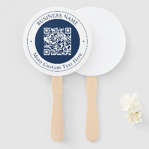 Customisable QR code & Text Dark Navy Blue Hand Fan