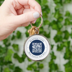 Customisable QR code & Text   Dark Navy Blue Key Ring