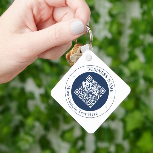 Customisable QR code & Text | Dark Navy Blue Key Ring (Hand)