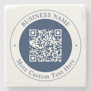 Customisable QR code & Text Dark Navy Blue Stone Coaster