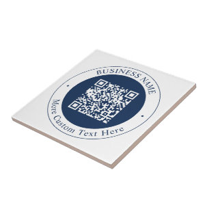 Customisable QR code & Text Dark Navy Blue Tile
