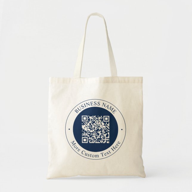 Customisable QR code & Text | Dark Navy Blue Tote Bag (Front)