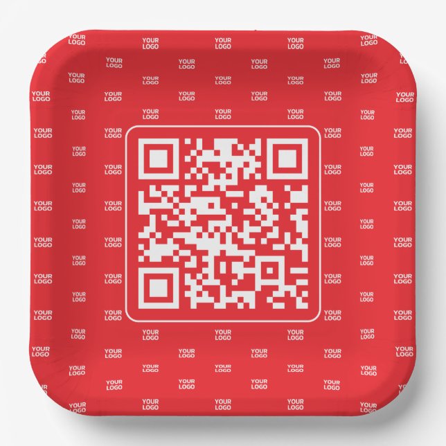 Customisable QR code with Your Logo or Image Tiled Paper Plate (Front)