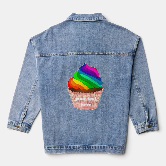 Customisable Rainbow Cupcake Pride Design Denim Jacket (Back)