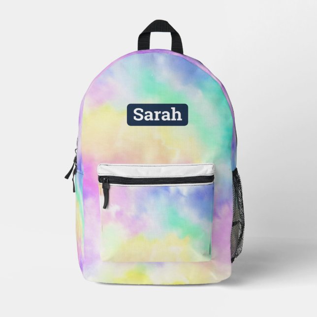 Customisable Rainbow Pastel Tie Dye Backpack (Front)