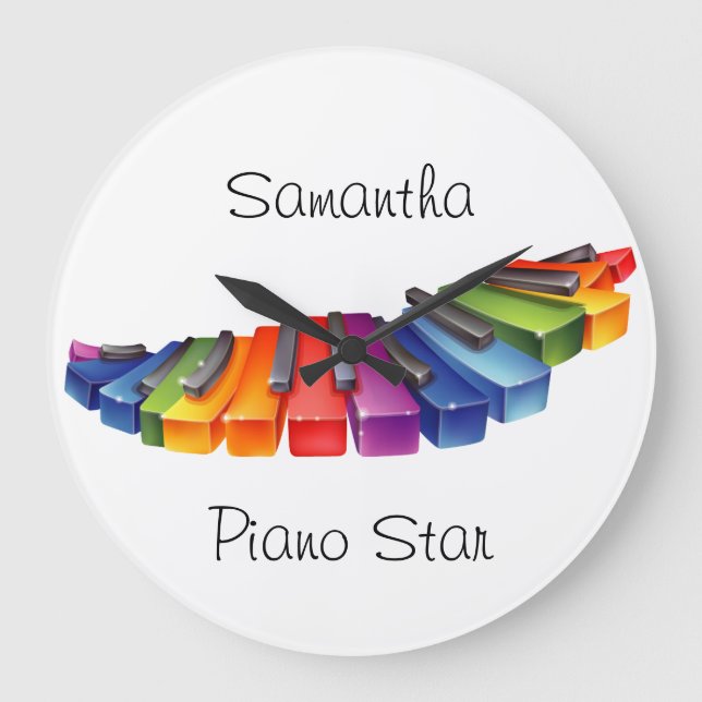 Customisable Rainbow Piano Keys Large Clock (Front)