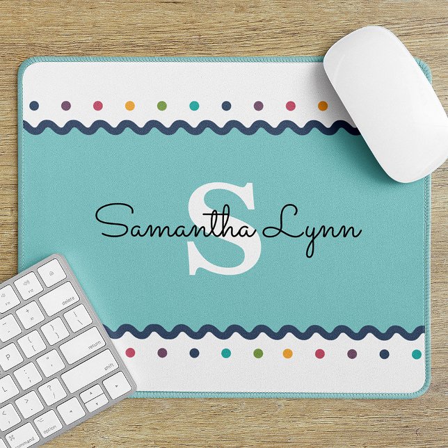 Customisable Rainbow Polka Dot Monogrammed Mouse Mat (Creator Uploaded)