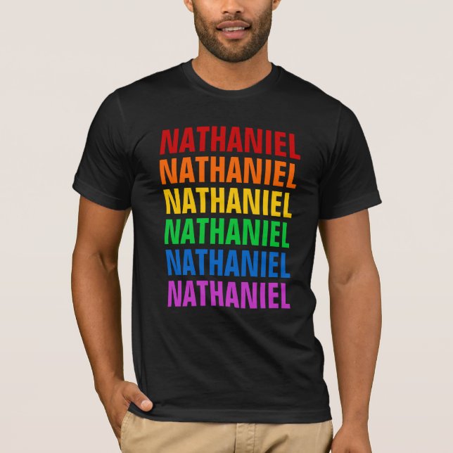 Customisable Rainbow Repeated Text Tee (Front)