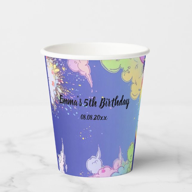 Customisable Rainbow Sky Birthday Party Decor Paper Cups (Front)