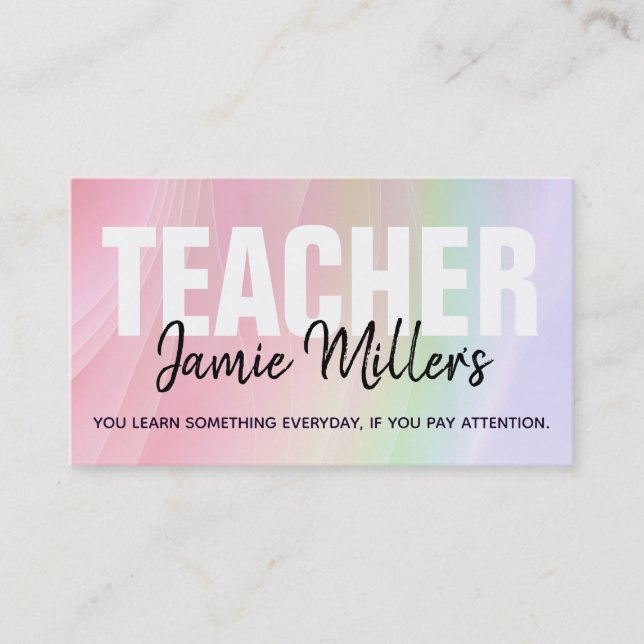 Customisable Rainbow Teacher Business Cards (Front)