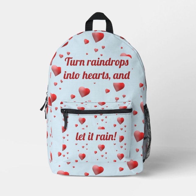 Customisable Raining Hearts Printed Backpack (Front)