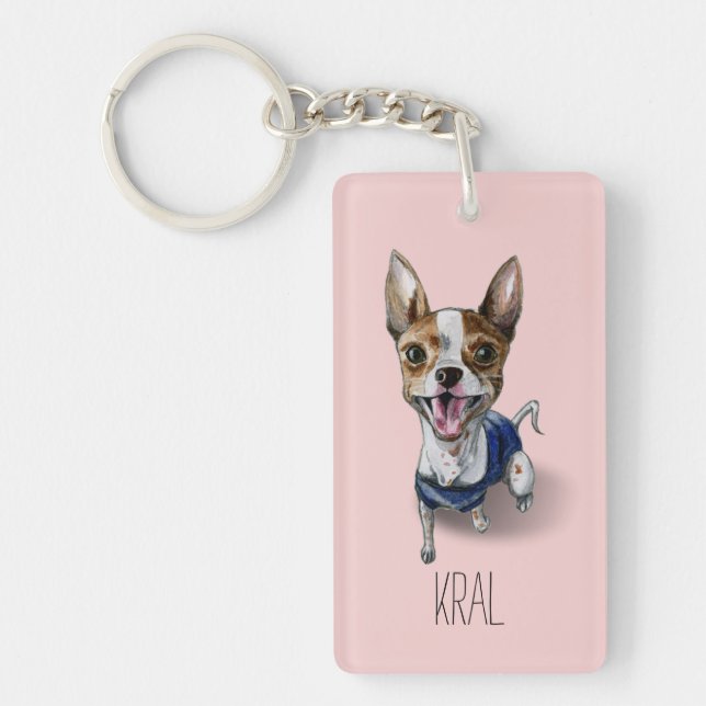 Customisable Rat Terrier Dog Watercolor Painting Key Ring (Front)