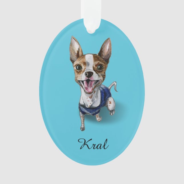Customisable Rat Terrier Dog Watercolor Painting Ornament (Front)