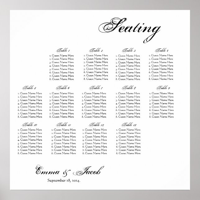 Customisable Reception Seating Chart (Front)