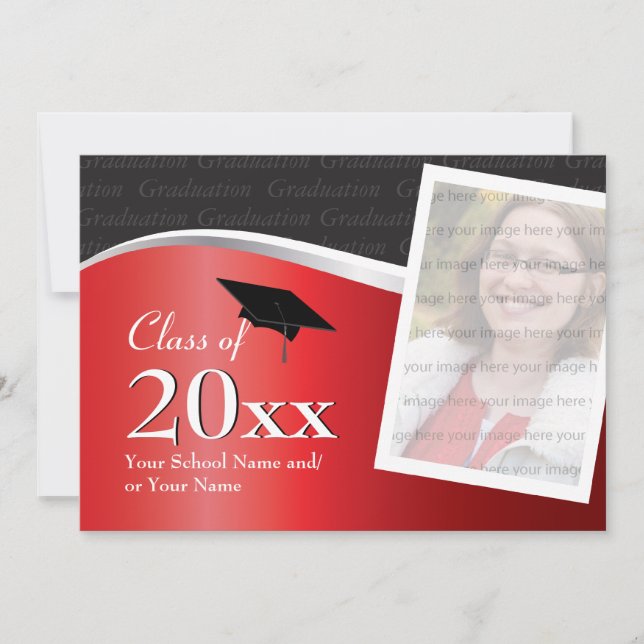 Customisable Red and Black Graduation Invitation (Front)