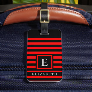 Customisable Red and Black Horizontal Lines Luggage Tag