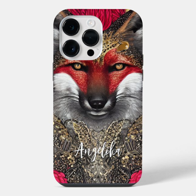 Customisable Red and Gold Fox Design iPhone Case (Back)