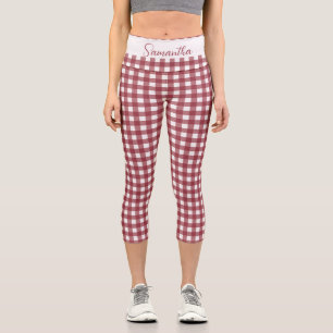 Customisable Red and White Checkers Pattern Capri Leggings