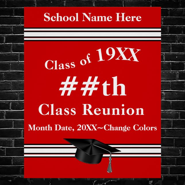 Customisable Red and White, Class Reunion Posters (Class reunion decorations ideas. Red, White and Black, class reunion poster ideas. Class Reunion.)