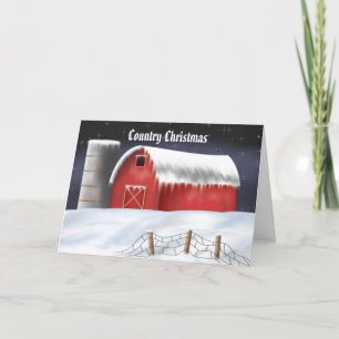 Customisable Red Barn Christmas Card