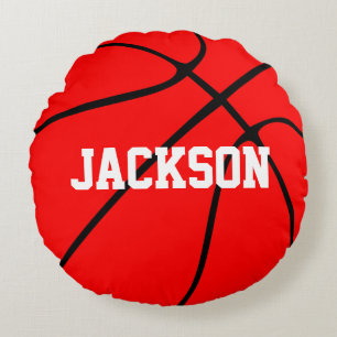 Customisable Red Basketball Round Throw Pillow