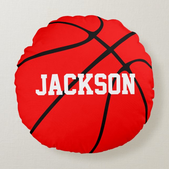 Customisable Red Basketball Round Throw Pillow (Front)