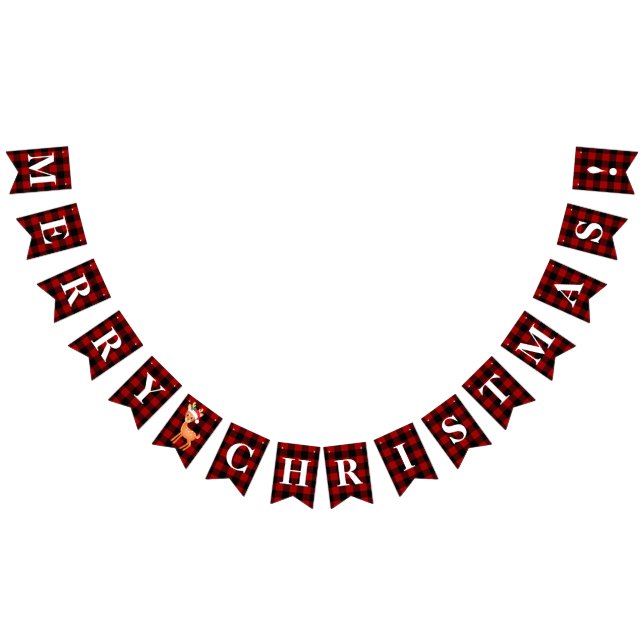 Customisable Red, Black Plaid Merry Christmas! Bunting (All)