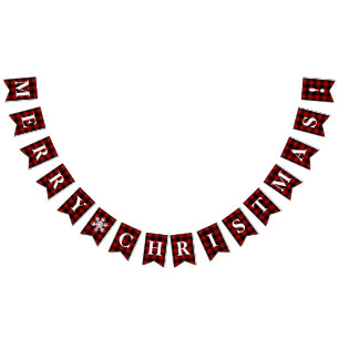 Customisable Red, Black Plaid Merry Christmas! Bunting
