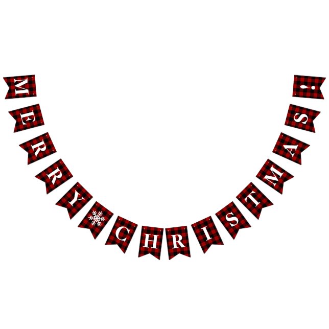 Customisable Red, Black Plaid Merry Christmas! Bunting (All)