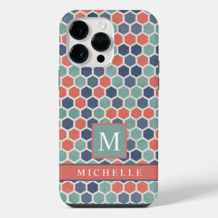 Customisable Red Blue Green Hexagon Geometric iPhone 14 Pro Max Case