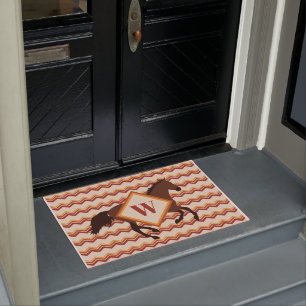 Customisable Red + Brown Chevron Autumn Horse Doormat